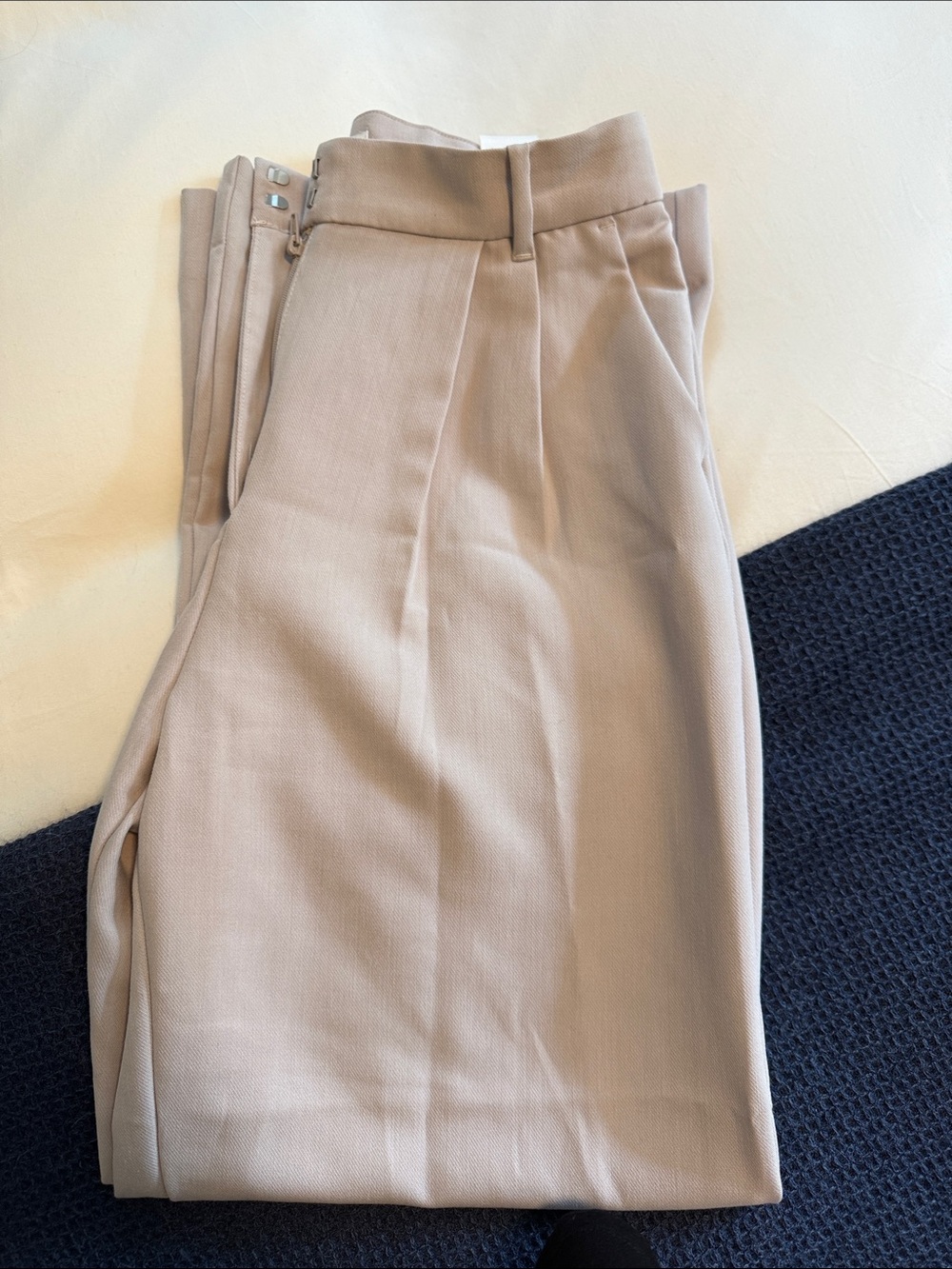 Abercrombie & Fitch High-Rise Pleated Wide-Leg Trousers in Light Taupe - Picture 6 of 7